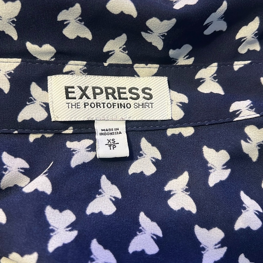 Express, the Portofino Shirt, XS, navy back with white butterflies - Picture 2 of 7